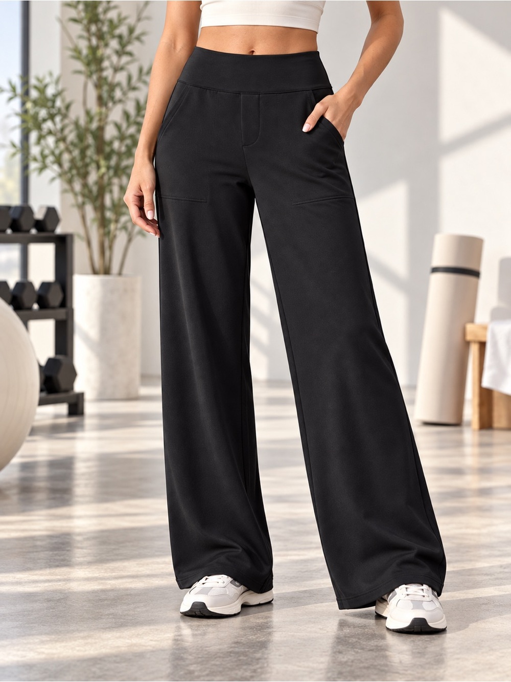 G4Free EverGoing Black High Rise Wide Leg Yoga Dress Pants Small